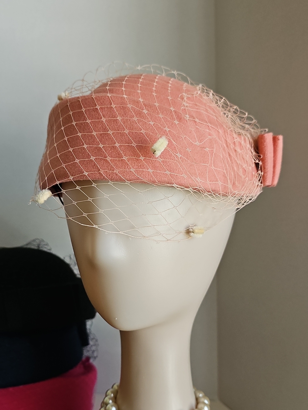Beloved Millinery Vintage-Inspired Classic Peach British Veiled Pillbox Hat